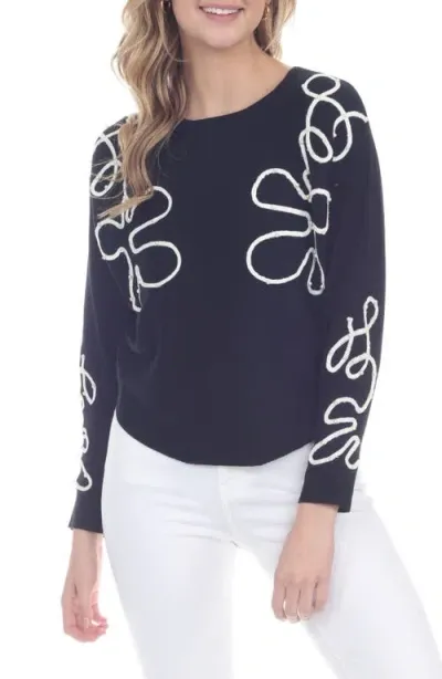 Rain And Rose Faux Pearl Embellished Knit Top In Black