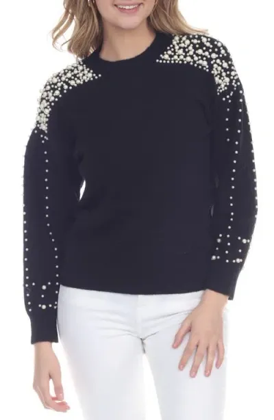 Rain And Rose Imitation Pearl Sweater In Black