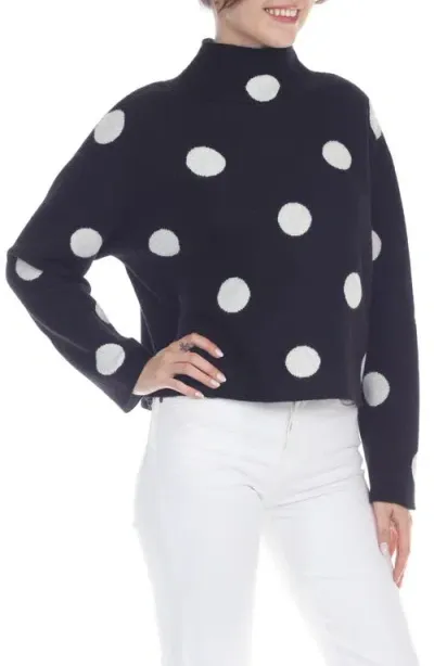 Rain And Rose Polka Dot Funnel Neck Sweater In Black