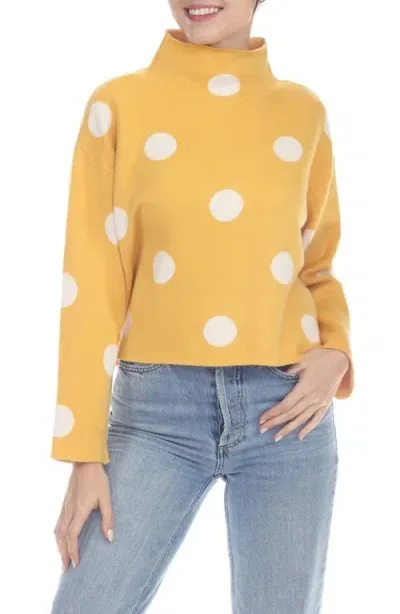 Rain And Rose Polka Dot Funnel Neck Sweater In Mustard