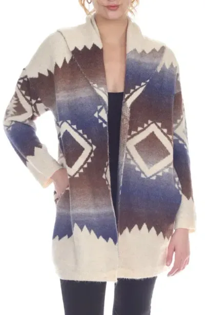 Rain And Rose Western Print Cardigan In Lapis