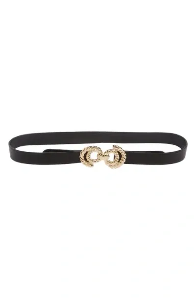 Raina Twisted Circle Buckle Leather Belt In Black