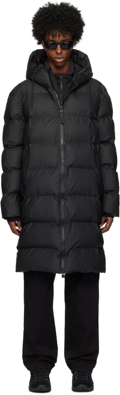 Rains Black Alta Longer Puffer Jacket