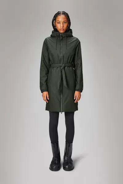 Rains Lohja Long Insulated Curve Jacket In Green