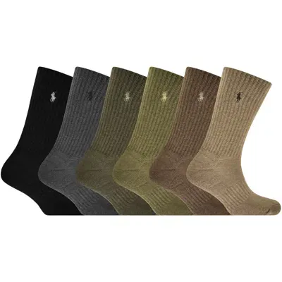 Ralph Lauren 6 Pack Performance Crew Socks In Brown