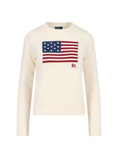 Ralph Lauren American Flag Sweater In Cream