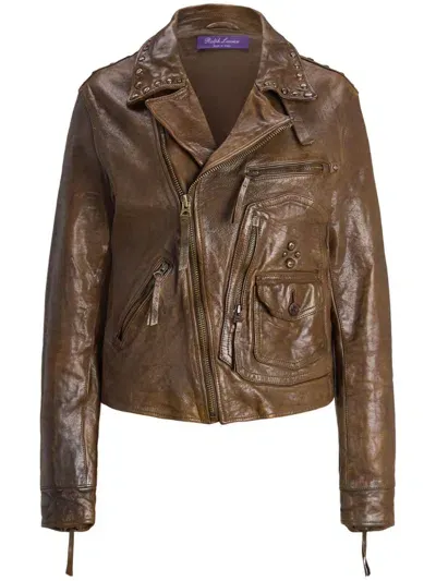 Ralph Lauren Andrea Distressed Leather Jacket In Brown