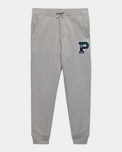 Ralph Lauren Kids' Boy's Fleece Joggers W/ Logo-print Athletic Patch In Andover Heather