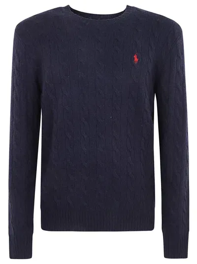 Ralph Lauren Cable Knit Rib Trim Sweater In Blue