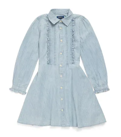 Ralph Lauren Kids' Cotton Shirred-trim Shirt Dress In Blue