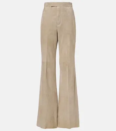 Ralph Lauren Dean High-rise Suede Straight Pants In Beige