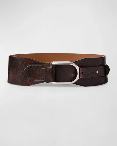 Ralph Lauren Distressed Welington Turnback Waist Belt In Brown