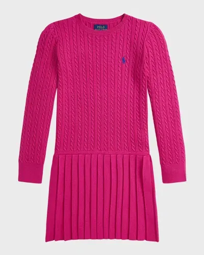 Ralph Lauren Kids' Mini-cable Pleated Cotton Jumper Dress In College Pink W Classic Azure