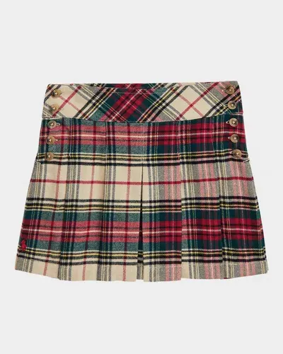 Ralph Lauren Kids' Girl's Plaid-print Pleated Skirt In Cream Red Multi