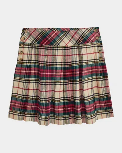 Ralph Lauren Kids' Girl's Plaid-print Pleated Skirt In Cream Red Multi