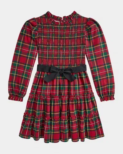 Ralph Lauren Kids' Girl's Plaid-print Smocked Dress W/ Bloomers In Red Steward Tartan