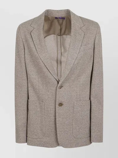 Ralph Lauren Herringbone Notch Lapel Single Vent Blazer In Beige