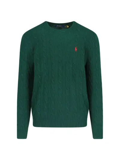 Ralph Lauren Logo Braided Sweater In Moss Agate