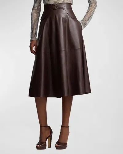 Ralph Lauren Millie Circle-cut Soft Leather Skirt In Brown