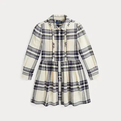 Ralph Lauren Kids' Plaid Cotton Twill Shirtdress In Cream-navy