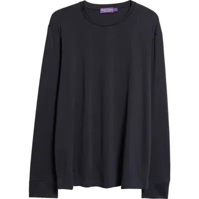 Ralph Lauren Purple Label Long Sleeve Silk & Cotton T-shirt In Classic Chairman Navy