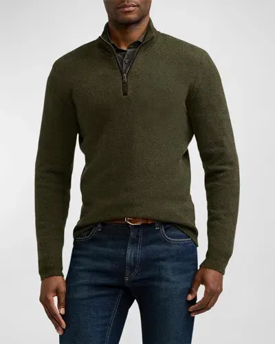 Ralph Lauren Purple Label Slim-fit Suede-trimmed Cashmere Half-zip Sweater In Green