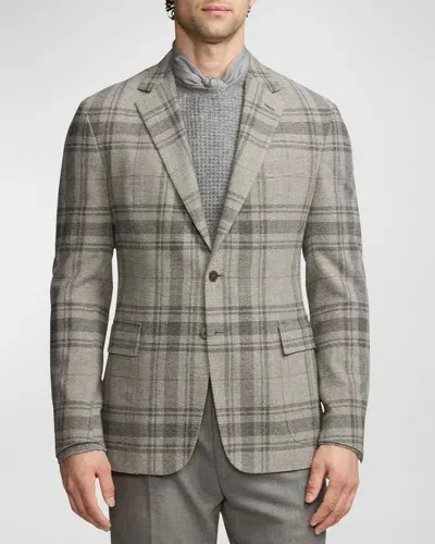 Ralph Lauren Purple Label Men's Hadley Hand-tailored Plaid Wool Jacket In Grey