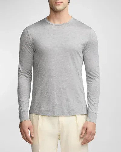 Ralph Lauren Purple Label Men's Silk-cotton Jersey Long-sleeve T-shirt In Grey Melange