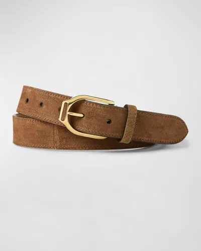 Ralph Lauren Purple Label Men's Welington Stirrup-buckle Suede Belt In Brown