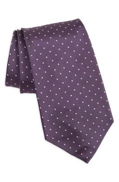 Ralph Lauren Purple Label Pin Dot Silk Peau De Soie Tie In Dark Purple