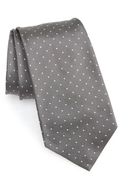 Ralph Lauren Purple Label Pin Dot Silk Peau De Soie Tie In Grey