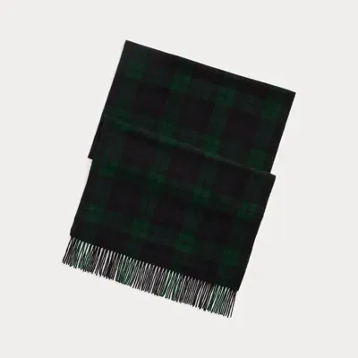 Ralph Lauren Purple Label Plaid Cashmere Fringe Scarf In Green