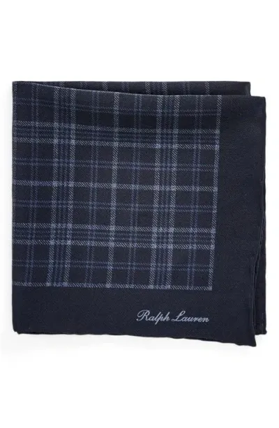 Ralph Lauren Purple Label Plaid Silk Pocket Square In Navy