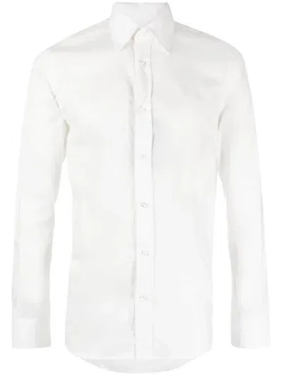 Ralph Lauren Purple Label Plain Long-sleeve Cotton Shirt In Weiss