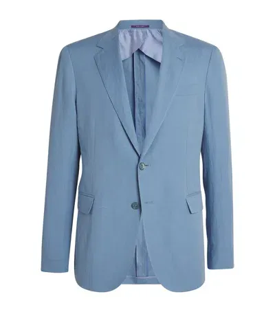 Ralph Lauren Purple Label Silk-linen Single-breasted Blazer In Blue