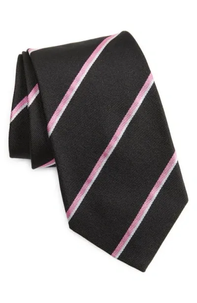 Ralph Lauren Purple Label Super Repp Stripe Silk Tie In Black/pink