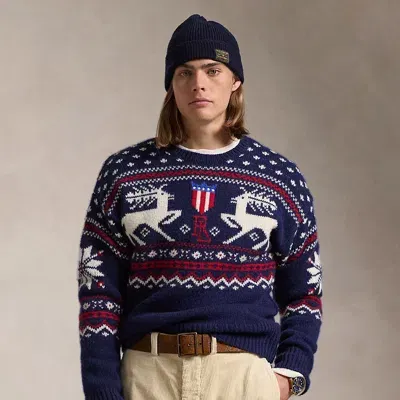 Ralph Lauren Reindeer-patterned Wool Sweater In Navy Combo