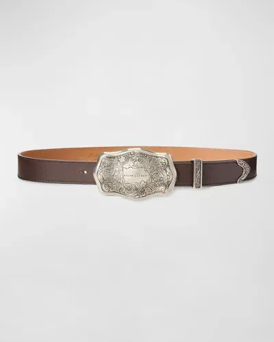 Ralph Lauren Rl Western Soft Lux Leather Belt In Brown