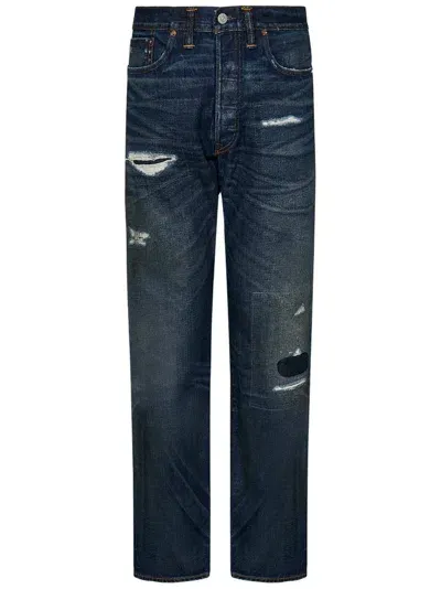 Ralph Lauren Rrl Five Pocket Distressed Jeans In Blue