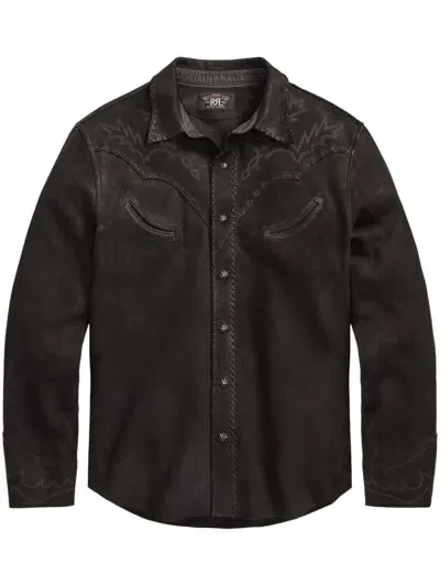 Ralph Lauren Rrl Long Sleeve Leather Shirt In Black