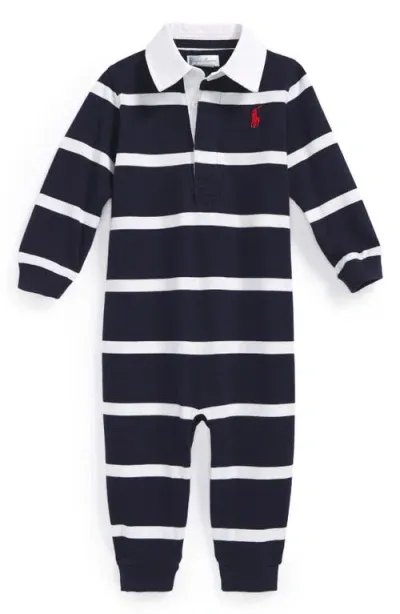 Ralph Lauren Babies'  Rugby Stripe Romper In French Navy