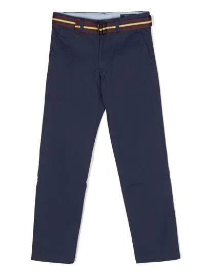 Ralph Lauren Kids' Straight-leg Belted Trousers In Blue