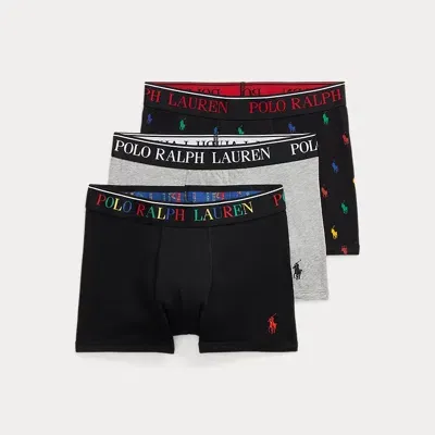 Ralph Lauren Kids' Stretch Jersey Boxer Brief 3-pack In Black/andover Heather