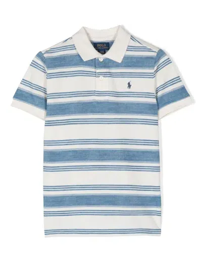 Ralph Lauren Kids' Striped Cotton Polo Shirt In Blue