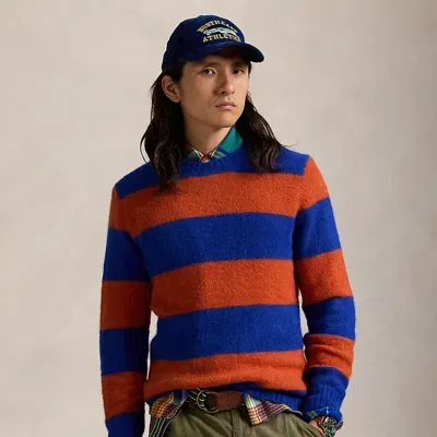 Ralph Lauren Suede-patch Striped Sweater In Blue Orange Combo