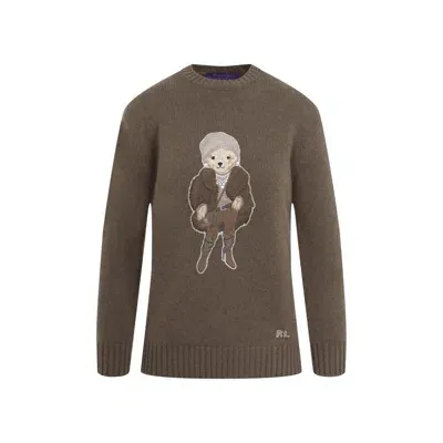 Ralph Lauren Winter Polo Bear Lofty Cashmere Sweater In Taupe