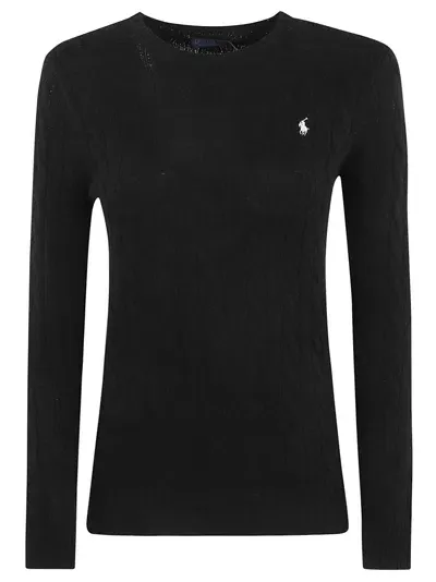 Ralph Lauren Logo Embroidered Cable Knit Sweater In Polo Black