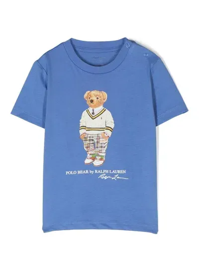 Ralph Lauren Babies'  Sp23 Harbor Polo Bear-print Cotton-jersey T-shirt 3-12 Months In Blau