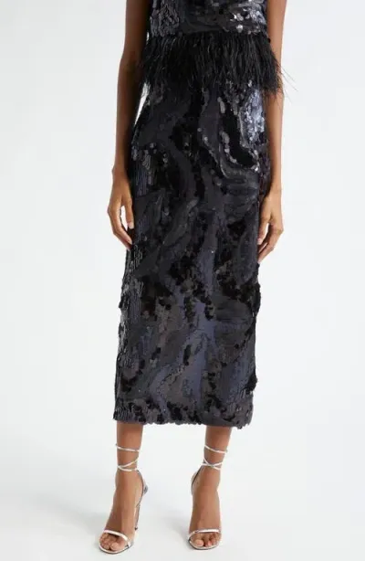 Ramy Brook Donnelly Paillette Maxi Skirt In Black Sequin Swirl