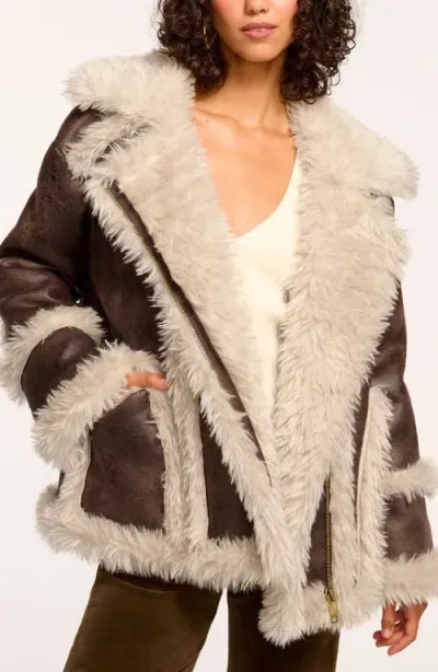 Ramy Brook Hal Faux Shearling Coat In Desert Brown Shearling